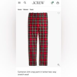 J.Crew Cameron Tartan plaid wool blend pants. Size 4P. Well cared for condition.